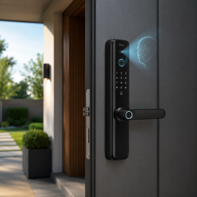 3D face recognition smart lock with camera keypad and handle