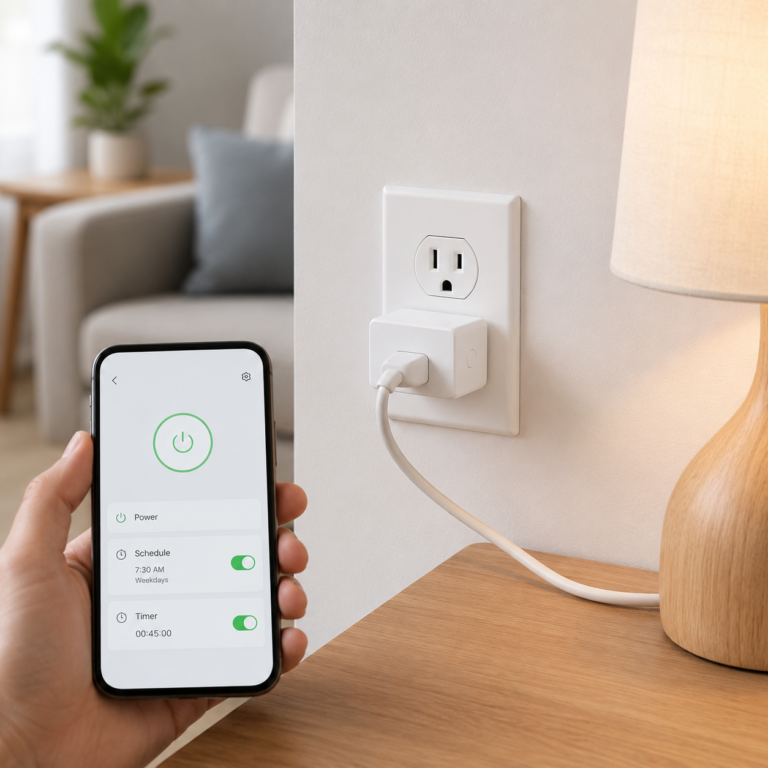 Kasa Smart Plug Ultra Mini EP10 controlling a lamp with app scheduling