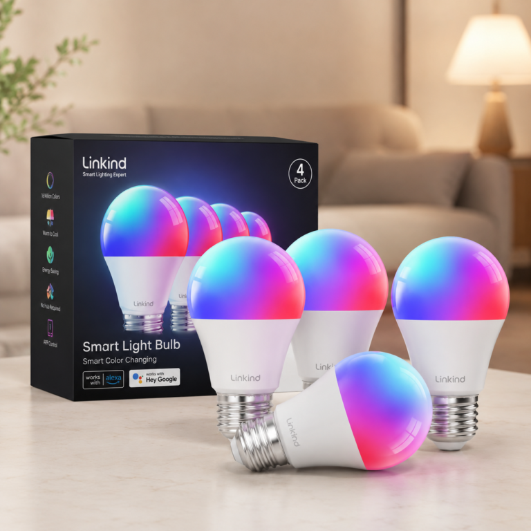 Linkind smart light bulbs 4 pack with color changing bulbs and packaging