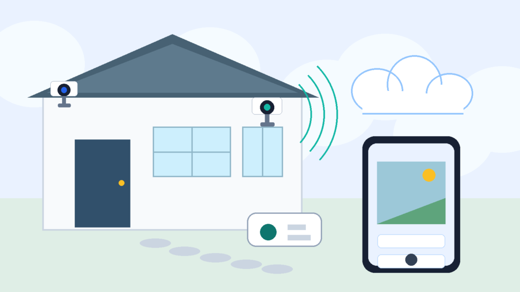 Home security camera connected to smartphone