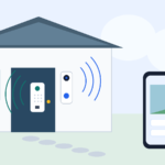House with doorbell and smartphone interface