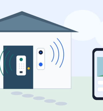 House with doorbell and smartphone interface