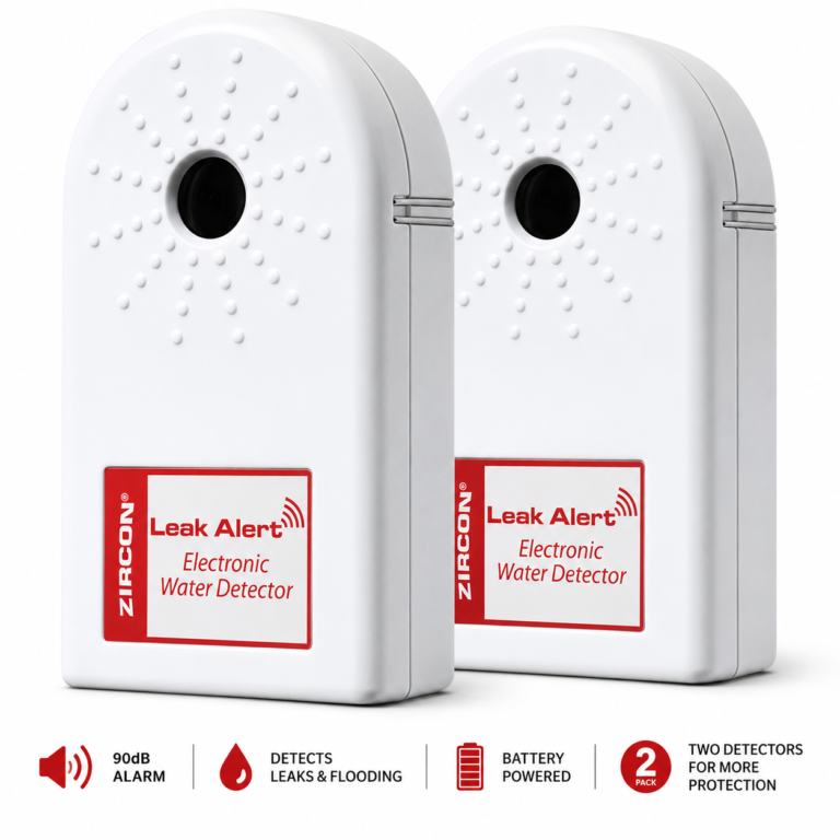 Zircon Leak Alert water leak detector 2 pack with 90 dB alarm and battery powered flood sensors